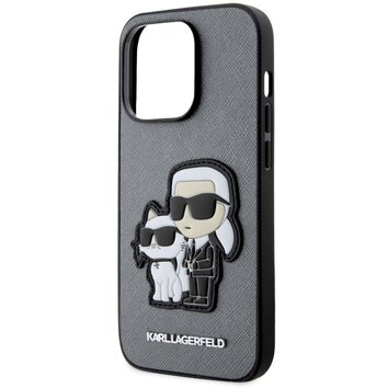 Karl Lagerfeld nakładka do iPhone 14 Pro 6,1" KLHCP14LSANKCPG srebrna hardcase Saffiano Karl & Choupette