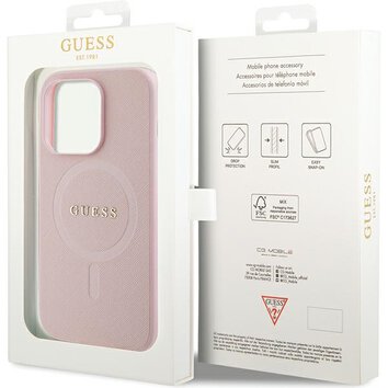 Guess nakładka do iPhone 14 Pro Max 6,7" GUHMP14XPSAHMCP różowa Saffiano Magsafe