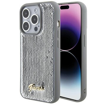 Guess nakładka do iPhone 15 Pro 6,1" GUHCP15LPSFDGSS srebrna HC Sequin Script Metal