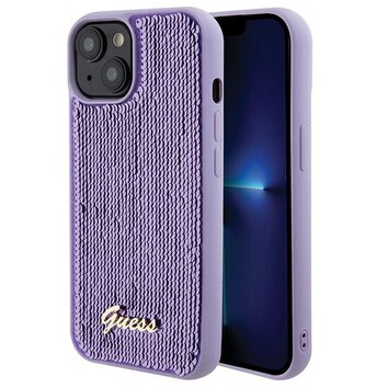 Guess nakładka do iPhone 15 6,1" GUHCP15SPSFDGSU fioletowa HC Sequin Script Metal