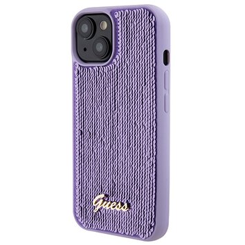 Guess nakładka do iPhone 15 6,1" GUHCP15SPSFDGSU fioletowa HC Sequin Script Metal