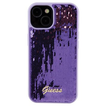 Guess nakładka do iPhone 15 6,1" GUHCP15SPSFDGSU fioletowa HC Sequin Script Metal