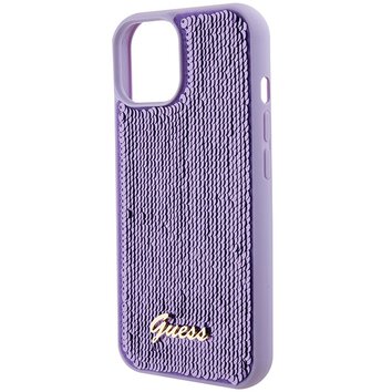 Guess nakładka do iPhone 15 6,1" GUHCP15SPSFDGSU fioletowa HC Sequin Script Metal