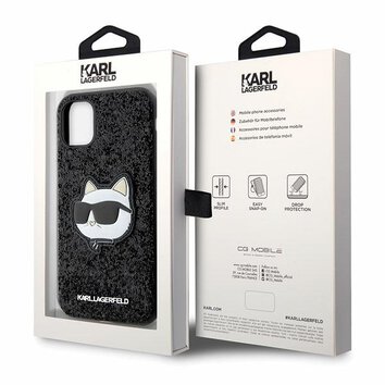 Karl Lagerfeld nakładka do iPhone 11 / XR KLHCN61G2CPK czarna hardcase Glitter Choupette Patch