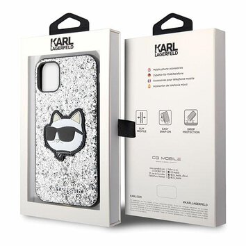 Karl Lagerfeld nakładka do iPhone 11 / XR KLHCN61G2CPS srebrna hardcase Glitter Choupette Patch