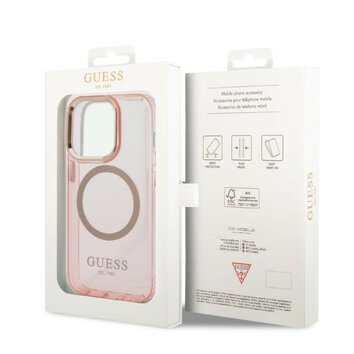 Guess nakładka do iPhone 14 Pro 6,1" GUHMP14LHTCMP różowe hardcase Magsafe Gold Outline Translucent
