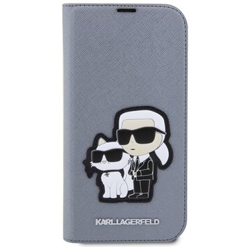 Karl Lagerfeld etui do iPhone 14 Pro 6,1" KLBKP14LSANKCPG srebrne Saffiano Karl & Choupette