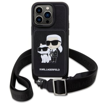 Karl Lagerfeld nakładka do iPhone 14 Pro 6,1" KLHCP14LCSAKCPMK czarne hardcase Crossbody Saffiano Karl & Choupette