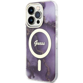 Guess nakładka do iPhone 14 Pro 6,1" GUHMP14LHTMRSU purpurowa hard case Golden Marble MagSafe