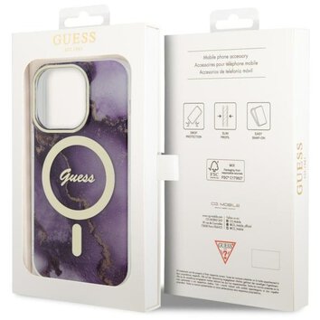 Guess nakładka do iPhone 14 Pro 6,1" GUHMP14LHTMRSU purpurowa hard case Golden Marble MagSafe
