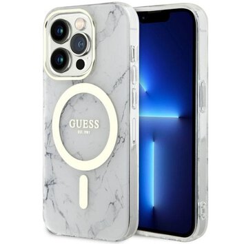 Guess nakładka do iPhone 14 Pro 6,1" GUHMP14LPCUMAH biała hard case Marble MagSafe