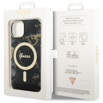 Guess nakładka do iPhone 14 Plus 6,7" GUHMP14MHTMRSK czarna hard case Golden Marble MagSafe