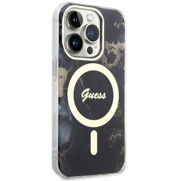 Guess nakładka do iPhone 14 Pro Max 6,7" GUHMP14XHTMRSK czarna hard case Golden Marble MagSafe