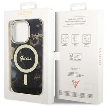 Guess nakładka do iPhone 14 Pro Max 6,7" GUHMP14XHTMRSK czarna hard case Golden Marble MagSafe