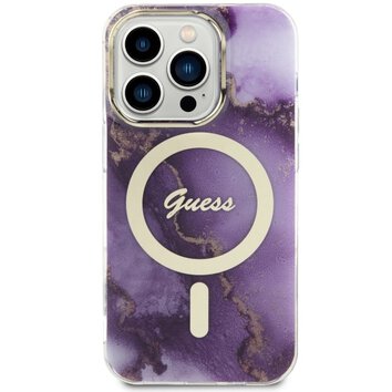 Guess nakładka do iPhone 14 Pro Max 6,7" GUHMP14XHTMRSU purpurowa hard case Golden Marble MagSafe