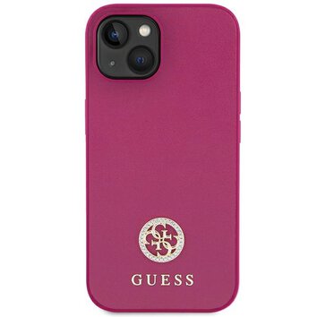 Guess nakładka do iPhone 15 6,1" GUHCP15SPS4DGPP różowa HC PU 4G Metal Logo Strass