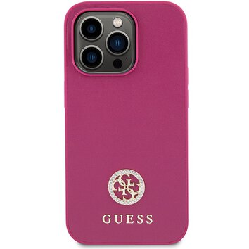 Guess nakładka do iPhone 15 Pro 6,1" GUHCP15LPS4DGPP różowa HC PU 4G Metal Logo Strass