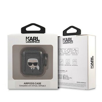 Karl Lagerfeld etui do Airpods 1/2 KLA2UKHGK cover czarna Glitter Karl`s Head