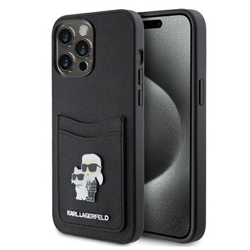 Karl Lagerfeld nakładka do iPhone 15 Pro Max 6,7" KLHCP15XSAPKCNPK czarna  hardcase Saffiano Cardslot KC Metal Pin