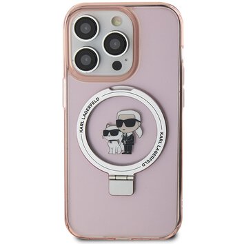 Karl Lagerfeld nakładka do iPhone 15 Pro 6,1" KLHMP15LHMRSKCP różowa hardcase Ring Stand Karl&Choupettte MagSafe