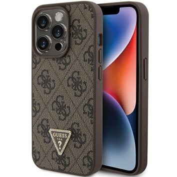 Guess nakładka do iPhone 15 Pro 6.1" GUHCP15LP4TDPW brązowa hardcase Leather 4G Triangle Strass