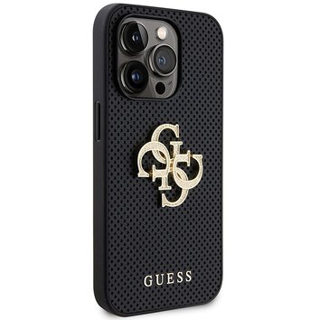 Guess nakładka do iPhone 15 Pro 6.1" GUHCP15LPSP4LGK czarna hardcase Leather Perforated 4G Glitter Logo