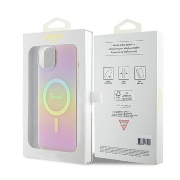 Guess nakładka do iPhone 15 6.1" GUHMP15SHITSP różowa hardcase IML Iridescent MagSafe