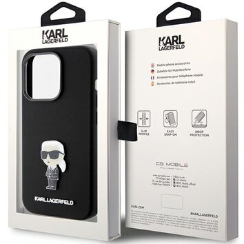 Karl Lagerfeld nakładka do iPhone 15 Pro 6,1" KLHCP15LSMHKNPK czarna HC SILICONE IKONIK METAL PIN