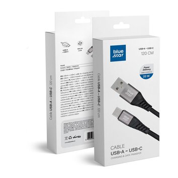 Kabel Blue Star z oplotem ze zczem USB A do USB C 3A