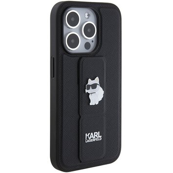 Karl Lagerfeld nakładka do iPhone 15 Pro 6,1" KLHCP15LGSACHPK czarna GRIPSTAND SAFFIANO CHOUPETTE PINS
