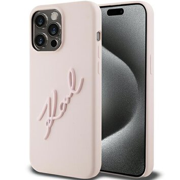 Karl Lagerfeld nakładka do iPhone 15 Pro Max 6,7" KLHCP15XSKSBMCP różowa HC SILICONE KARL SCRIPT LOGO