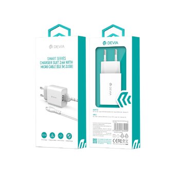 żDevia ładowarka sieciowa Smart 2x USB 2,4A biała + kabel microUSB