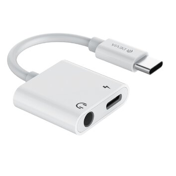 Devia adapter przejściówka EC610 USB-C - USB-C (port) + jack 3,5mm (port) biały