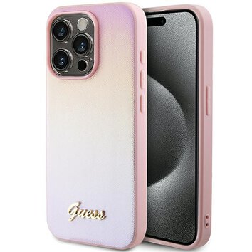 Guess nakładka do iPhone 15 Pro 6,1" GUHCP15LPSAIRSP różowa HC PU SAFFIANO IRIDESCENT SCRIPT