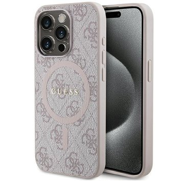 Guess nakładka do iPhone 15 Pro Max 6,7" GUHMP15XG4GFRP różowa HC MAGSAFE PU 4G RING CLASSIC LOGO