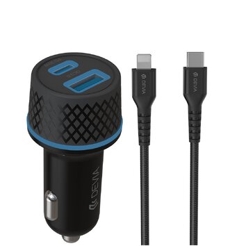 Devia ładowarka samochodowa Extreme PD QC 52,5W 1x USB-C 1x USB czarna + kabel USB-C - Lightning