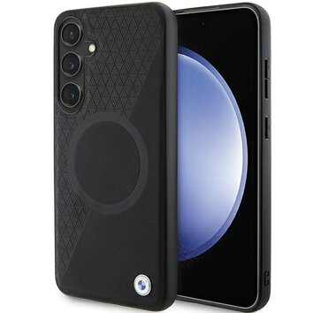 BMW nakładka do Samsung Galaxy S24+ czarna Signature Leather Half Textured & Circle MagSafe