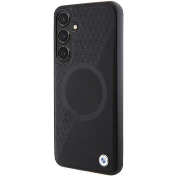 BMW nakładka do Samsung Galaxy S24+ czarna Signature Leather Half Textured & Circle MagSafe