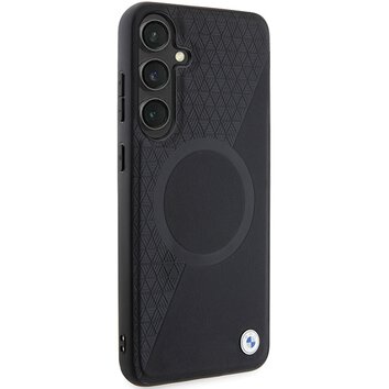 BMW nakładka do Samsung Galaxy S24+ czarna Signature Leather Half Textured & Circle MagSafe