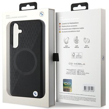 BMW nakładka do Samsung Galaxy S24+ czarna Signature Leather Half Textured & Circle MagSafe