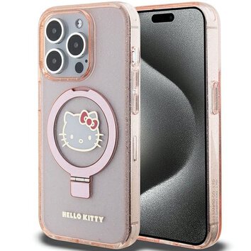 Nakładka Hello Kitty do iPhone 15 Pro 6.1" różowa hardcase Ring Stand Glitter Electrop Logo MagSafe