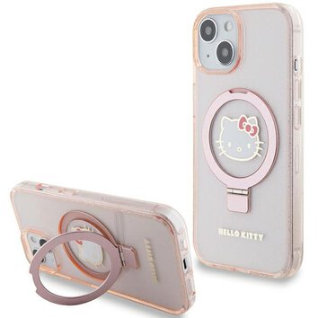 Nakładka Hello Kitty do iPhone 15 / 14 / 13 6.1" różowa hardcase Ring Stand Glitter Electrop Logo MagSafe