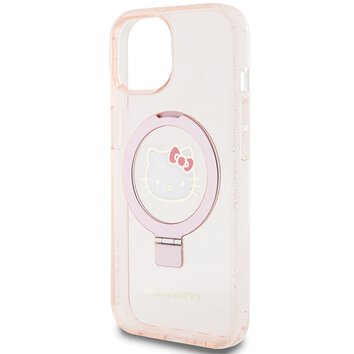 Nakładka Hello Kitty do iPhone 15 / 14 / 13 6.1" różowa hardcase Ring Stand Glitter Electrop Logo MagSafe
