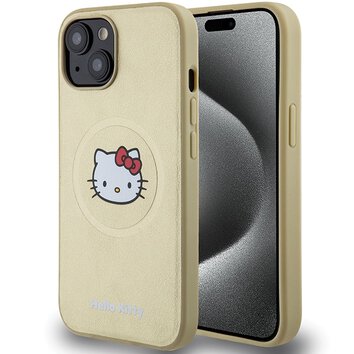 Nakładka Hello Kitty do iPhone 15 / 14 / 13 6.1" złota hardcase Leather Kitty Head MagSafe