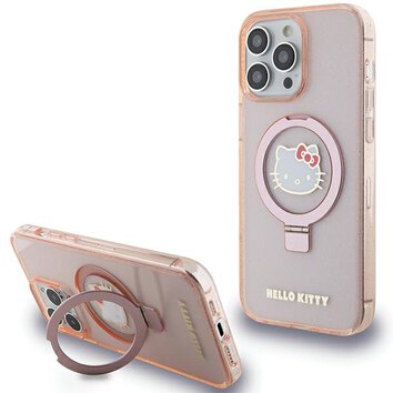 Nakładka Hello Kitty do iPhone 15 Pro Max 6.7" różowa hardcase Ring Stand Glitter Electrop Logo MagSafe