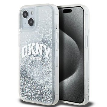 DKNY nakładka do iPhone 15 6,1" DKHCP15SLBNAET biała HC liquid glitters w arch logo