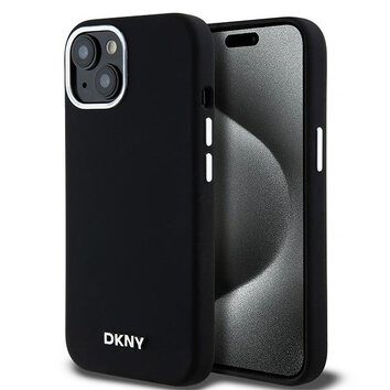 DKNY nakładka do iPhone 15 6,1" DKHMP15SSMCHLK czarna HC Magsafe silicone w horizontal metal logo
