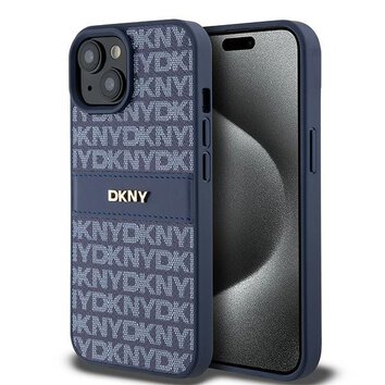 DKNY nakładka do iPhone 15 6,1" DKHCP15SPRTHSLB niebieska HC PU repeat texture pattern w tonal stripe