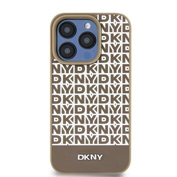 DKNY nakładka do iPhone 15 6,1" DKHMP15SPSOSPW brązowa HC Magsafe pu repeat pattern w bottom stripe