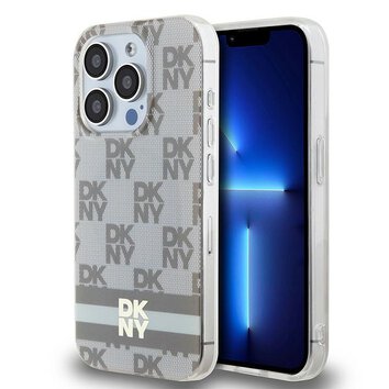 DKNY nakładka do iPhone 15 Pro Max 6,7" DKHMP15XHCPTSE różowa HC Magsafe pc tpu repeat texture pattern w stripe